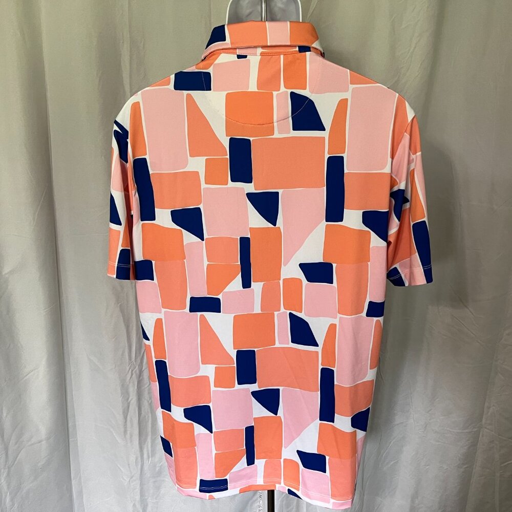 ⛳ Bad Birdie Men's Golf Polo Shirt L White Orange Blue Abstract Print 🏌️ - Picture 4 of 7